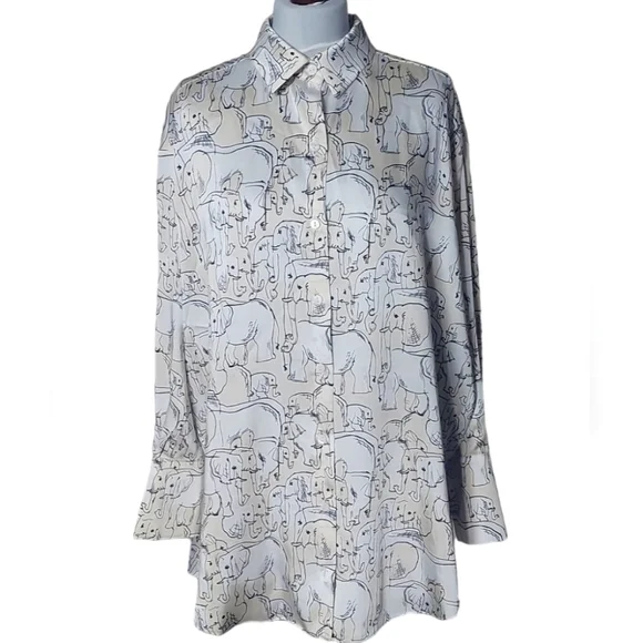Zara Oversized Elephant Print Shirt Size M Satin Blouse White & Ivory BNWOT - Picture 2 of 8
